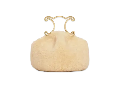 CELINE Pleated Purse Triomphe Frame In Shearling "Natural"