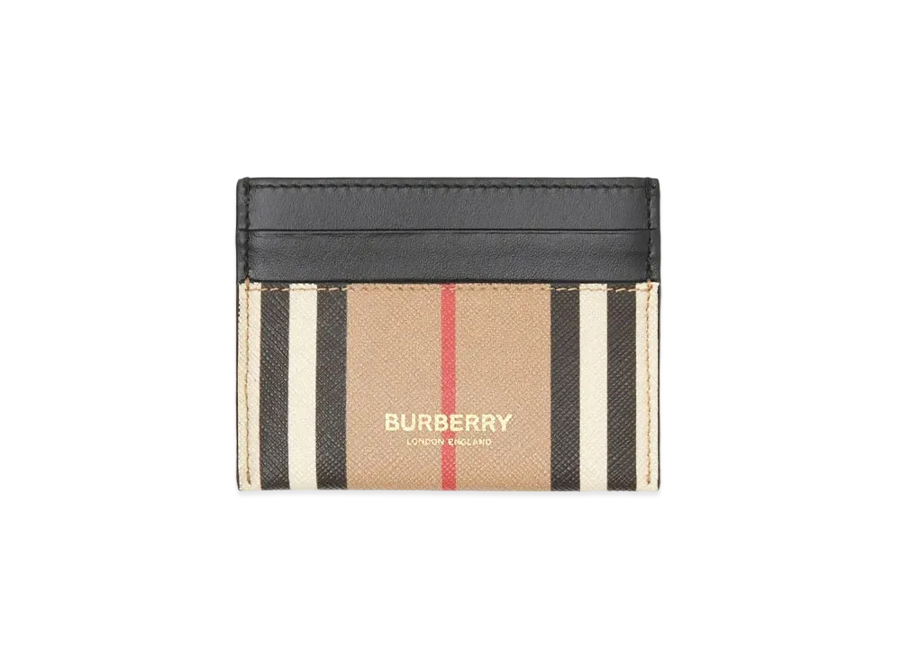 Burberry Icon Stripe & Leather Card Case "Archive Beige/Black"