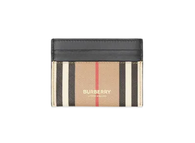 Burberry Icon Stripe & Leather Card Case "Archive Beige/Black"