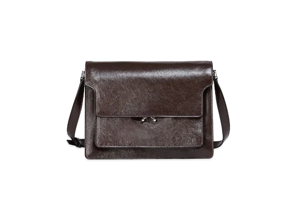 Marni Brown Calfskin Large Trunk Soft Bag "Black Earth"