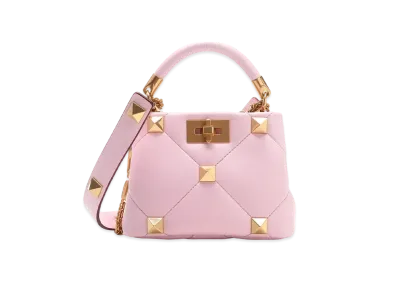 Valentino Roman Stud The Handle Bag 520 In Nappa "Pink Borealis"
