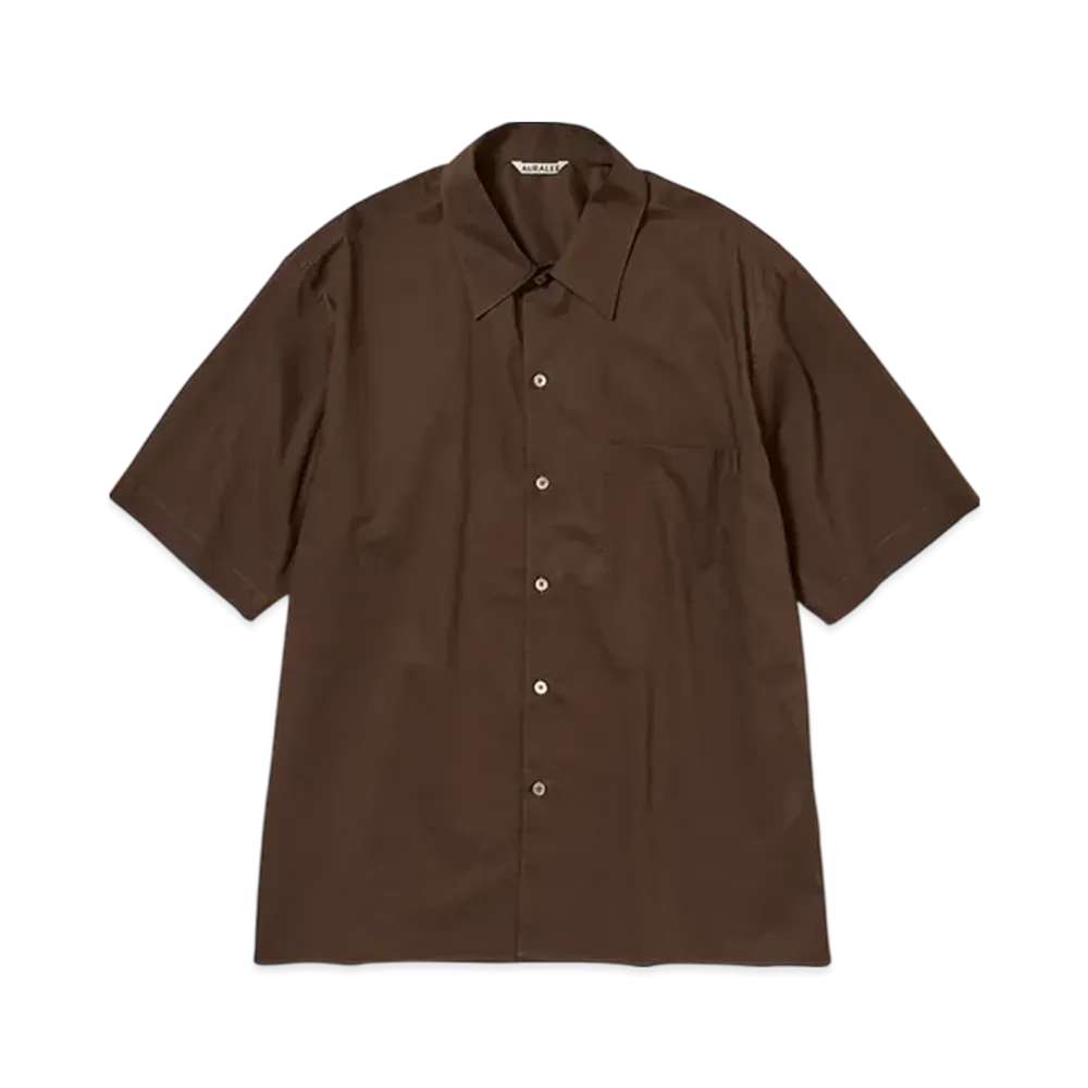 AURALEE Washed Finx Typewriter Open Collar Half Sleeved Shirt "Dark Brown"