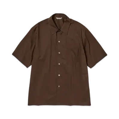 AURALEE Washed Finx Typewriter Open Collar Half Sleeved Shirt "Dark Brown"
