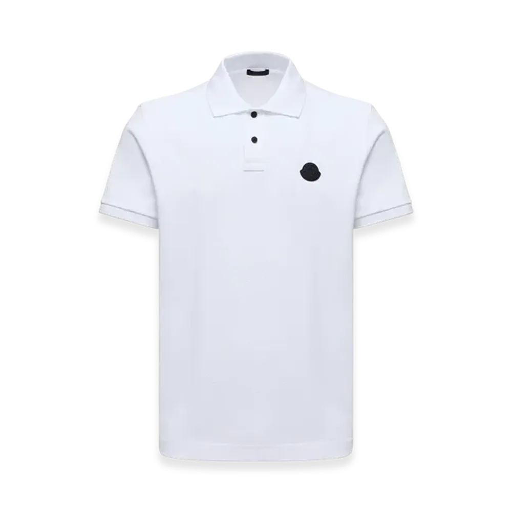 MONCLER Logo Patch Cotton Piquet Polo Shirt "White"