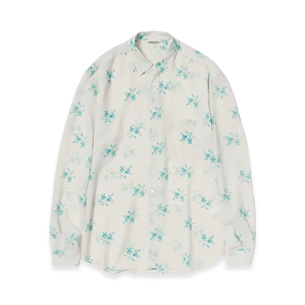 AURALEE Printed Airy Silk Georgette Shirt "Ivory White"