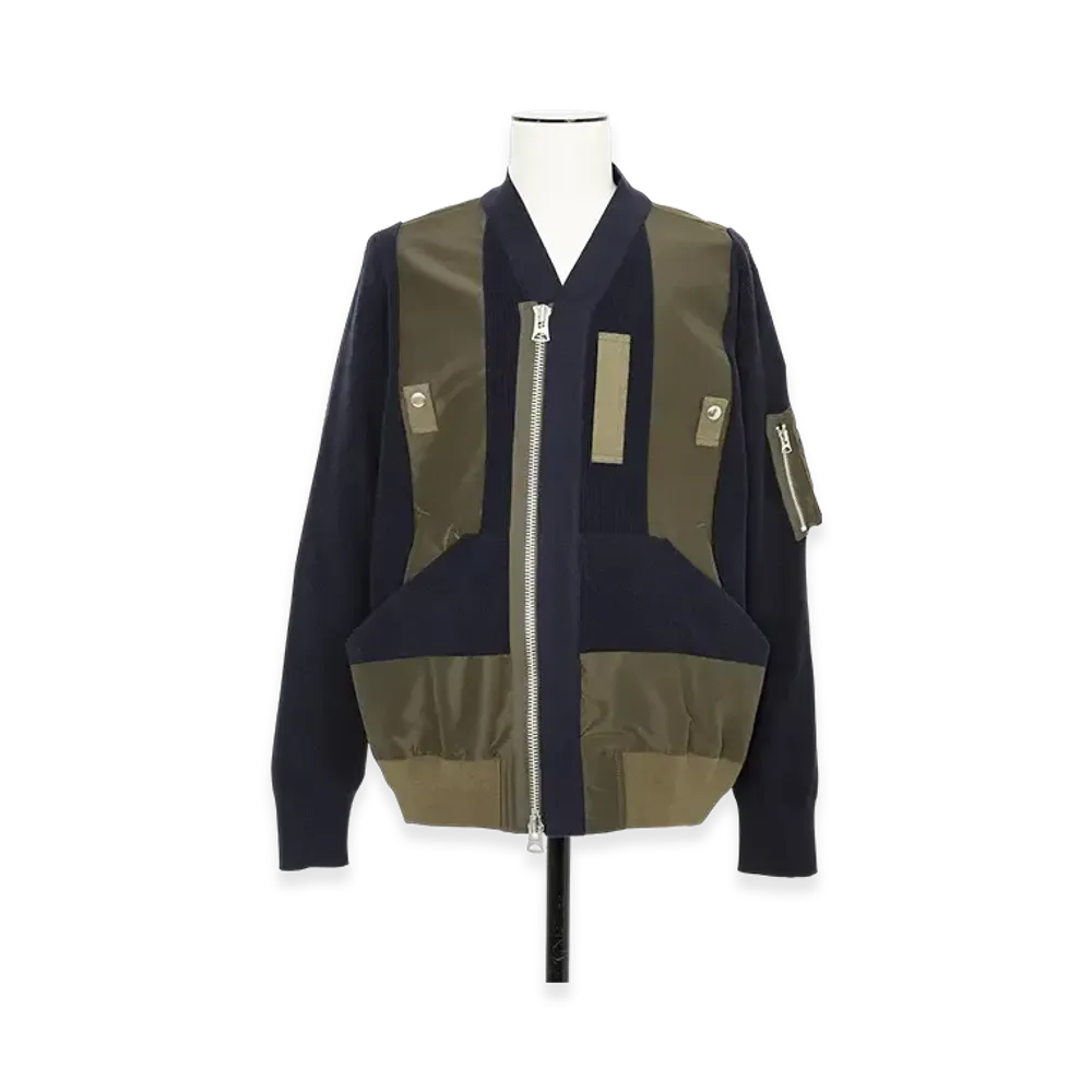sacai Nylon Twill x Knit Blouson "Navy/Dark Khaki"