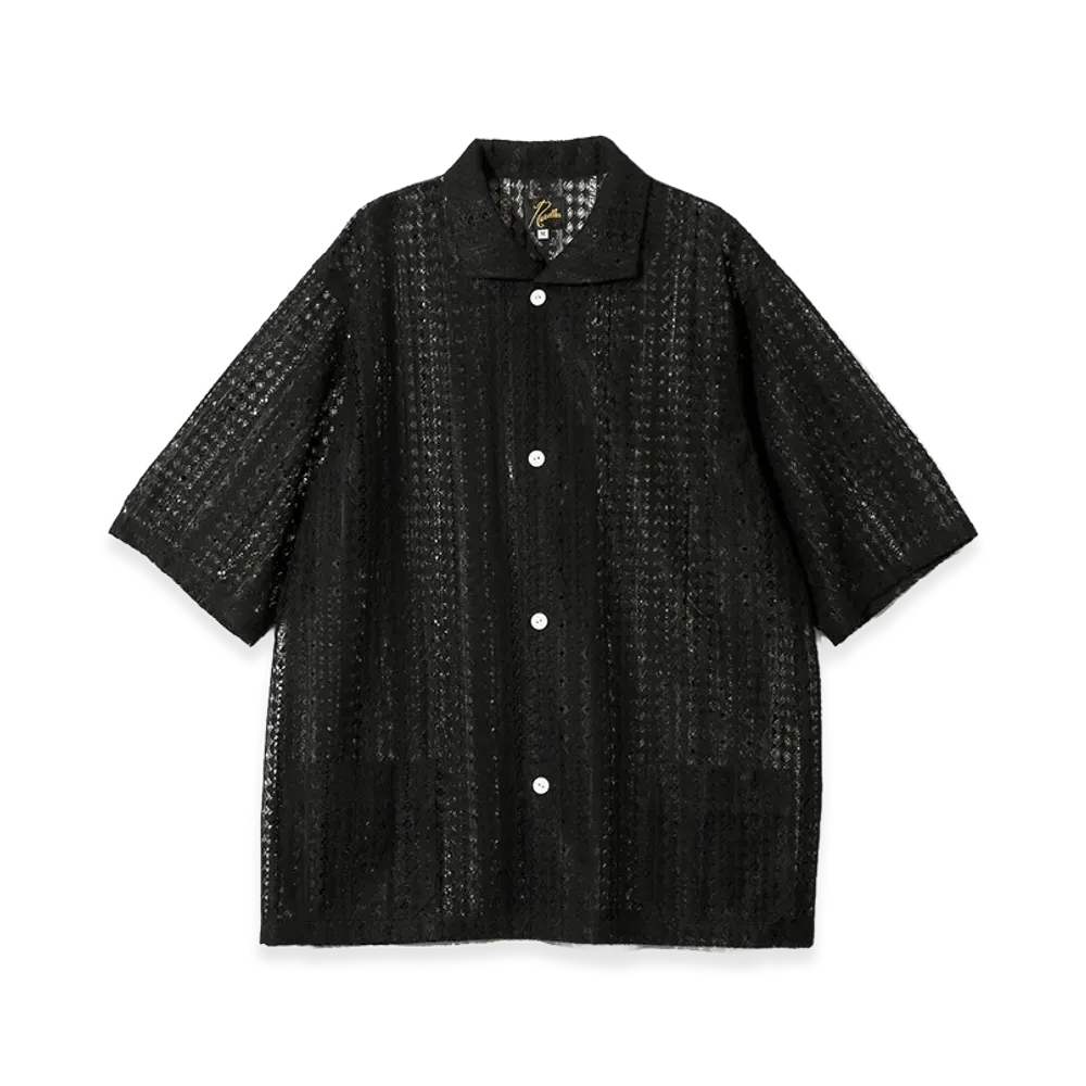 NEEDLES S/S Widespread Collar Shirt - Raschel Lace "Black"