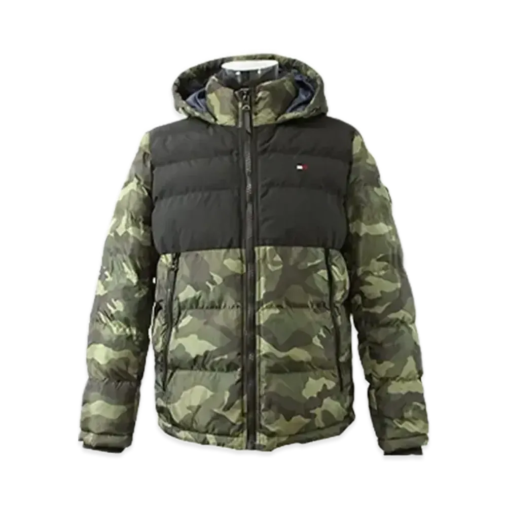TOMMY HILFIGER Switching Puff Hoodie Jacket American Casual Street Filled Jacket Lightweight "Camo"