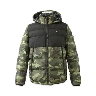 TOMMY HILFIGER Switching Puff Hoodie Jacket American Casual Street Filled Jacket Lightweight "Camo"