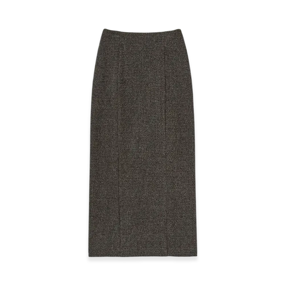 AURALEE Women's Alpaca Wool Silk Tweed Pencil Skirt "Gray Brown Hairline"