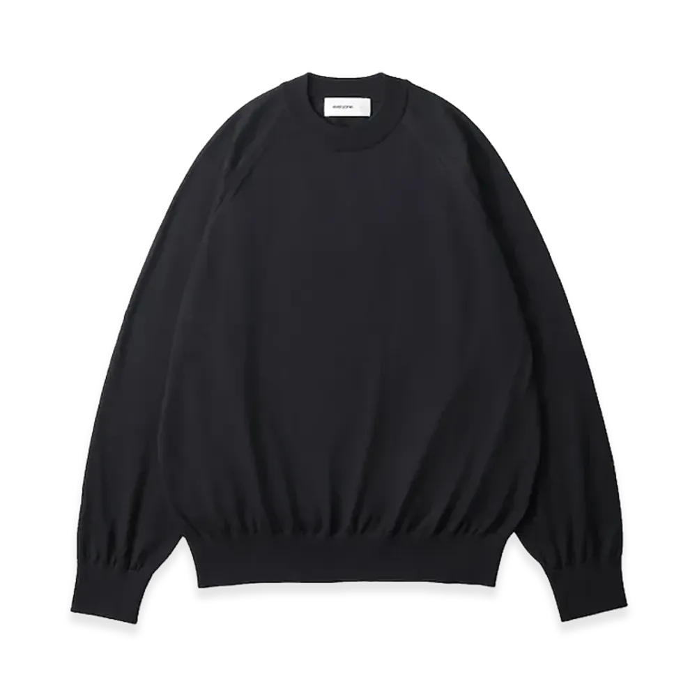 everyone Cotton Silk High Gauge Knit Crew Sweater "Black"