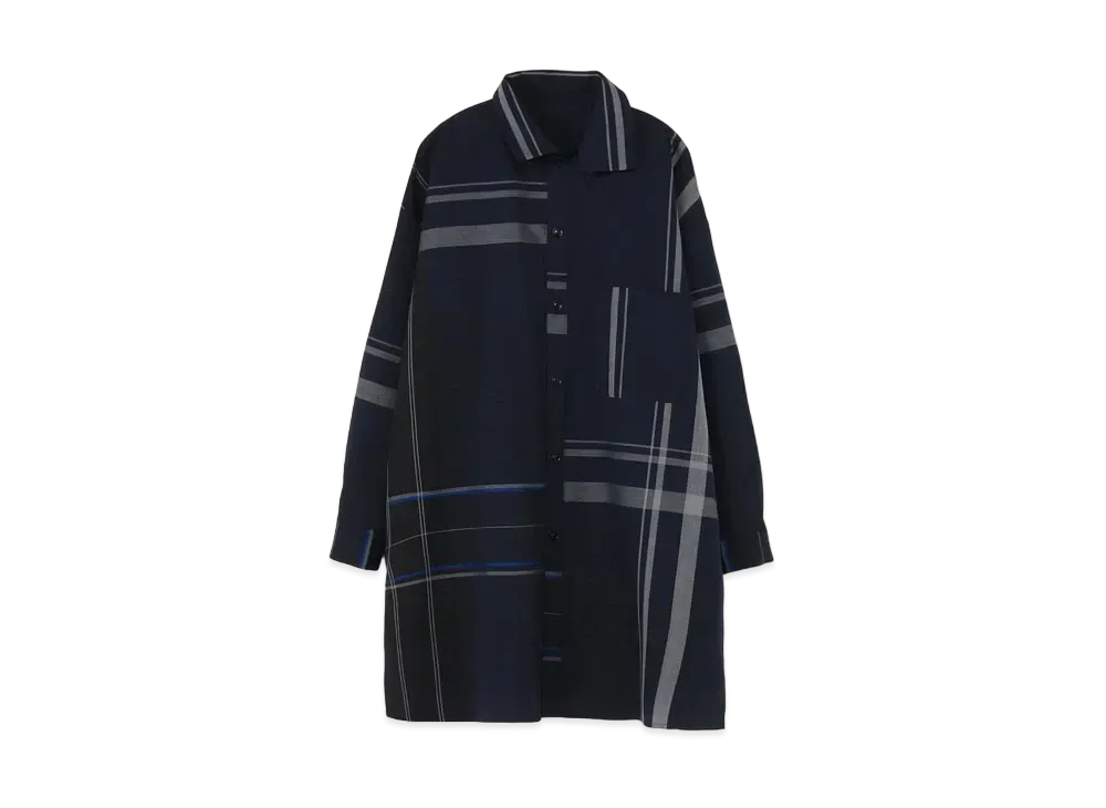 Yohji Yamamoto Y's W/GABARDINE CHECK FLAP COLLAR BIG SHIRT "Navy"