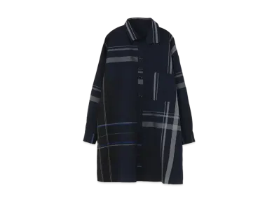 Yohji Yamamoto Y's W/GABARDINE CHECK FLAP COLLAR BIG SHIRT "Navy"