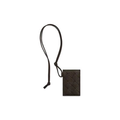 Bottega Veneta Intrecciato Badge Holder "Fondente"