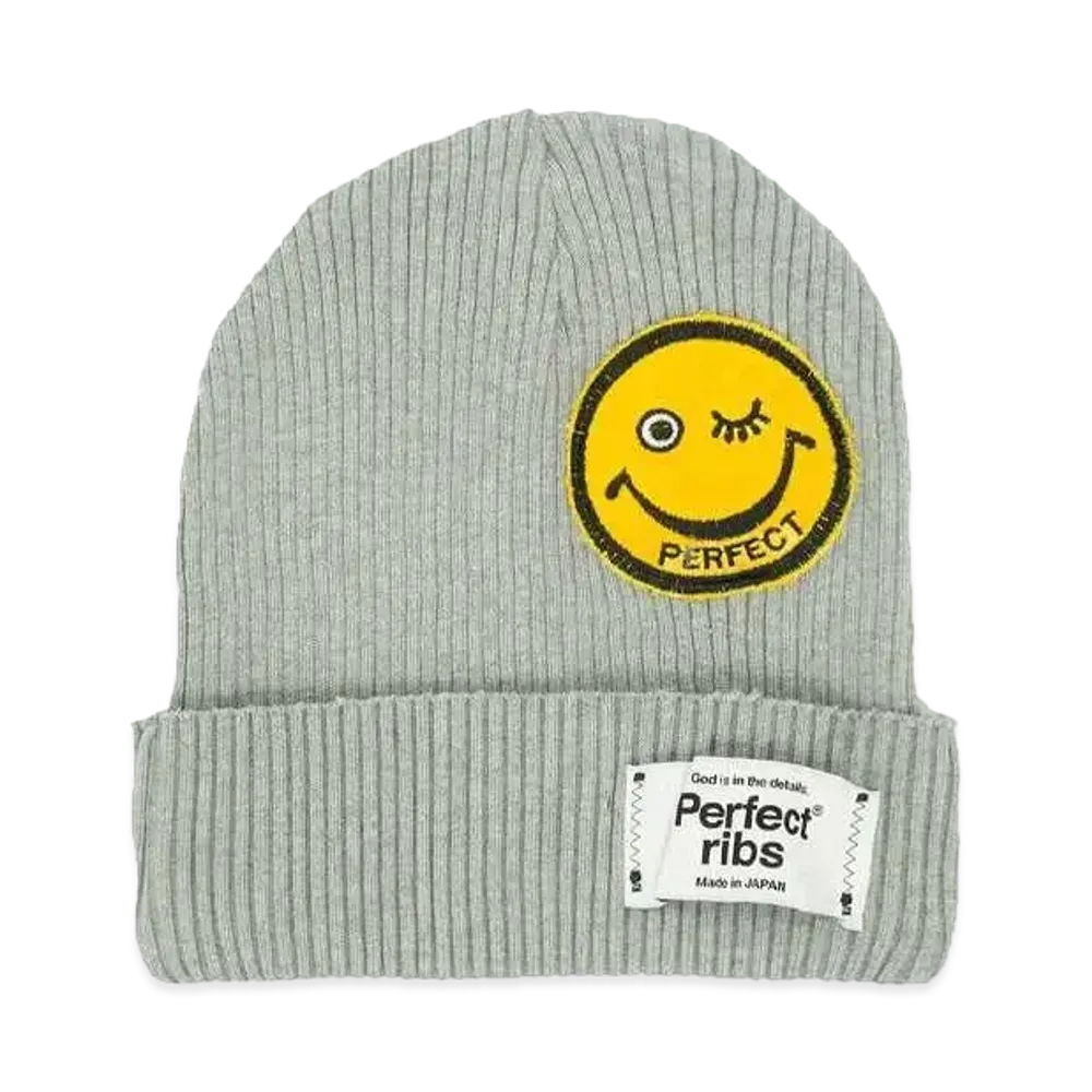 Perfect ribs (SMILE Patch) Rib Beanie Cap "Top Gray"