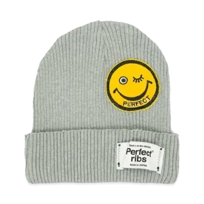Perfect ribs (SMILE Patch) Rib Beanie Cap "Top Gray"