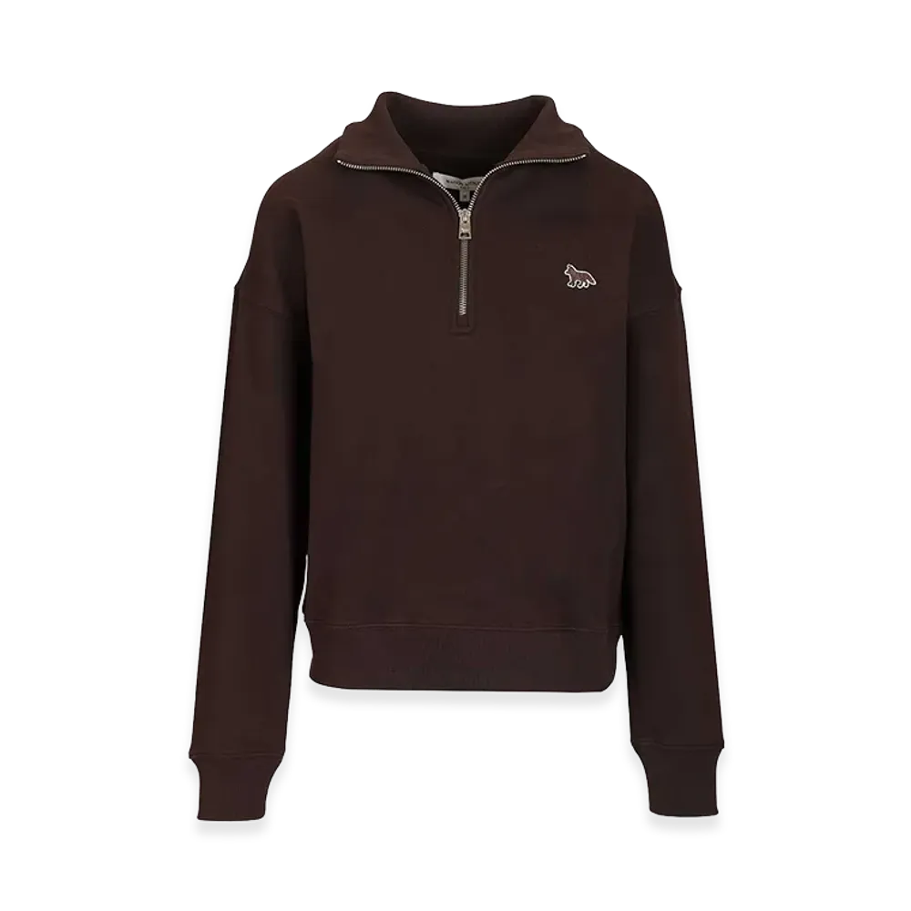 Maison Kitsune Women's "Baby Fox" Half-Zip Sweatshirt "Brown"