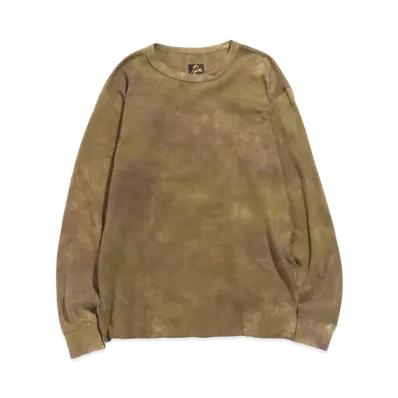 Needles L/S CREW NECK TEE - COTTON THERMAL / UNEVEN DYE "Olive"