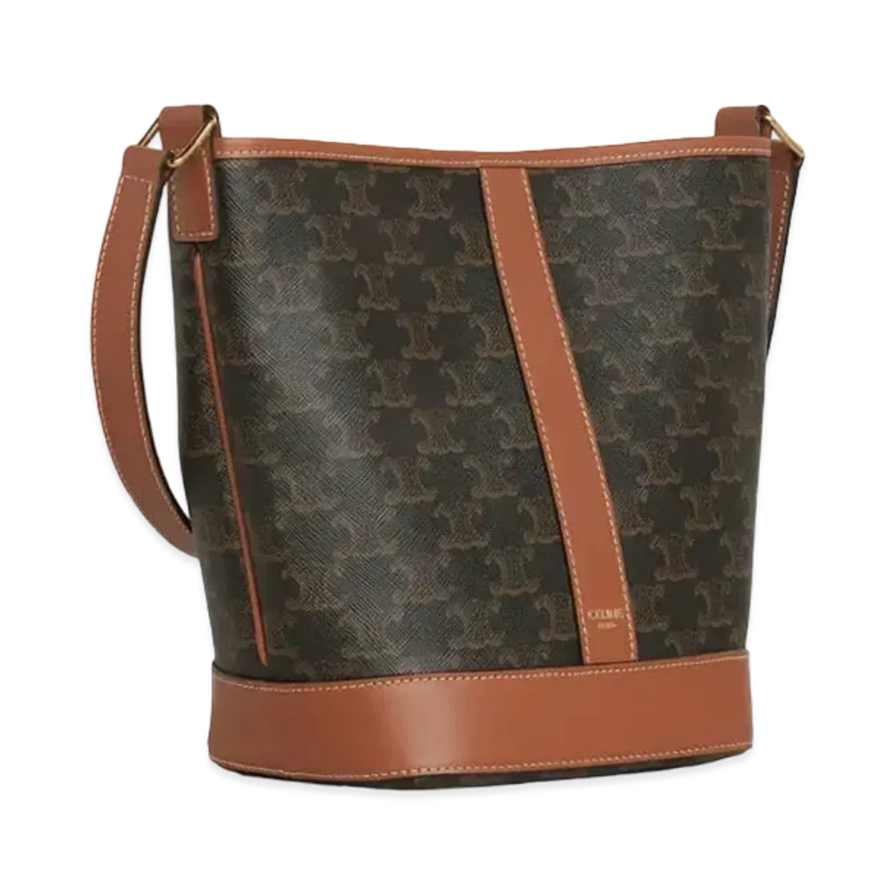 CELINE Small Bucket in Triomphe Canvas and Calfskin "Tan"