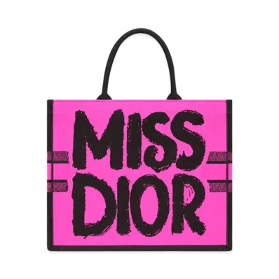 Dior Large Dior Book Tote Two-Tone Miss Dior Graffiti Embroidery (42 x 35 x 18.5 cm) Online and Some Stores Exclusive "Fuchsia/Purple/Black"