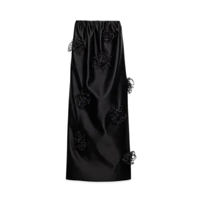 PRADA Women's Long Embroidered Double Satin Skirt "Black"