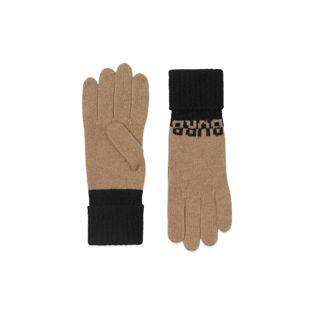 Burberry Logo Intarsia Two-tone Cashmere Gloves "Archive Beige/Black"
