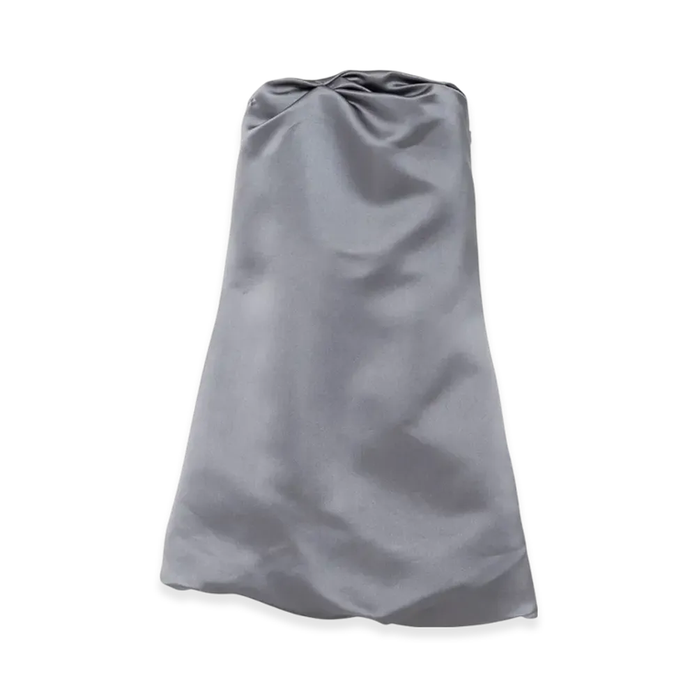 PRADA Women's Strapless Satin and Ponge Mini Dress "Iron Grey"