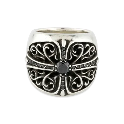 Chrome Hearts Classic Oval Ring with Pave Black Diamonds "Silver/Black"