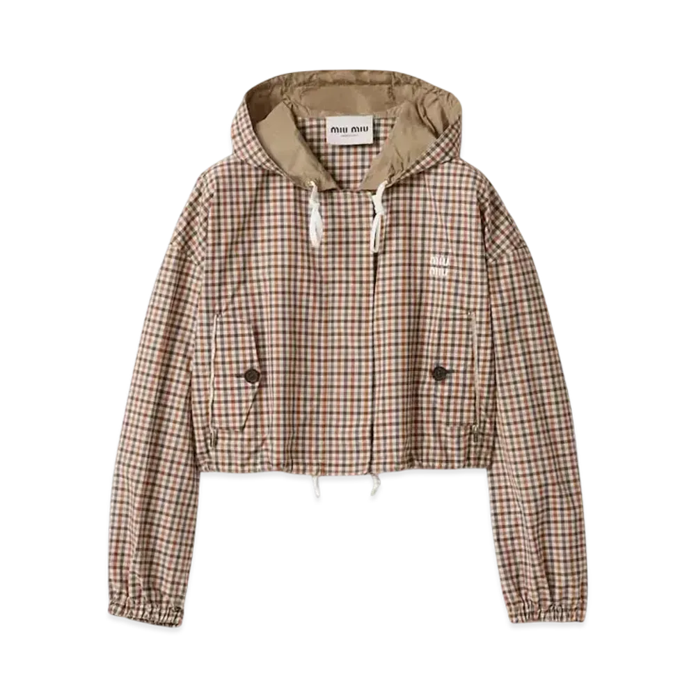 MIUMIU Women's Vichy Check Technical Fabric Blouson Jacket "White/Orange"