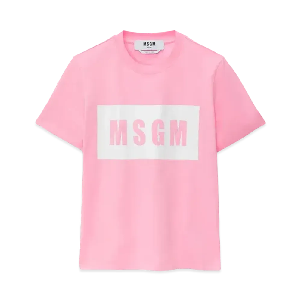 MSGM Crew Neck T-Shirt With MSGM Box Logo "Pink"