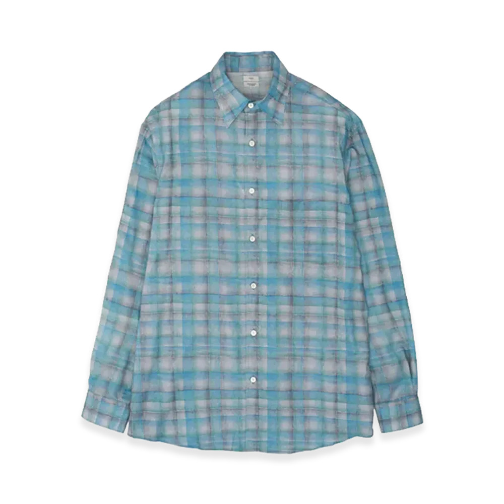 YOKE Printed Plaid Cotton Silk Twill Shirt "Blue"