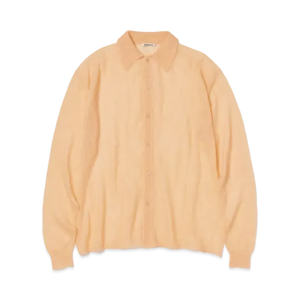 AURALEE Kid Mohair Sheer Knit Shirt Cardigan "Light Orange"