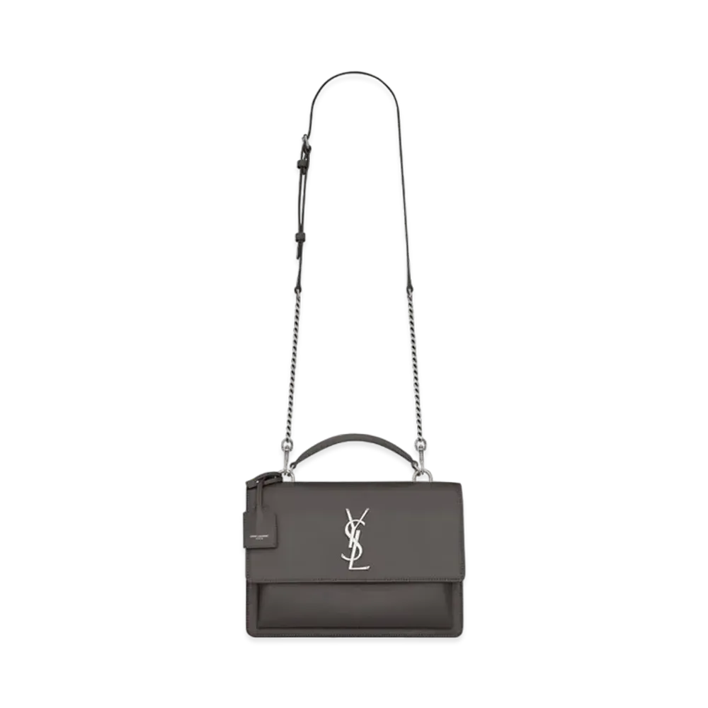 Saint Laurent Medium Sunset Satchel In Smooth Leather "Storm"