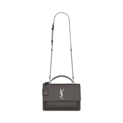 Saint Laurent Medium Sunset Satchel In Smooth Leather "Storm"