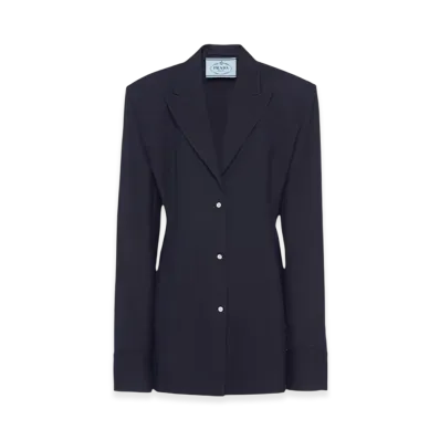 PRADA Women's Single-Breasted Pinstripe Wool Jacket "Navy"
