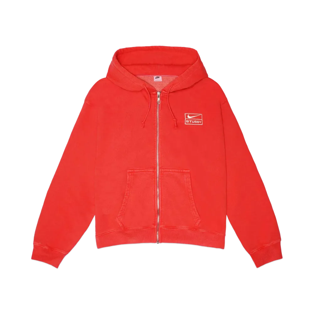 Nike x Stussy Full-Zip Pigment Dyed Fleece Hoodie (US Size) "Habanelo Red" FJ9161-642