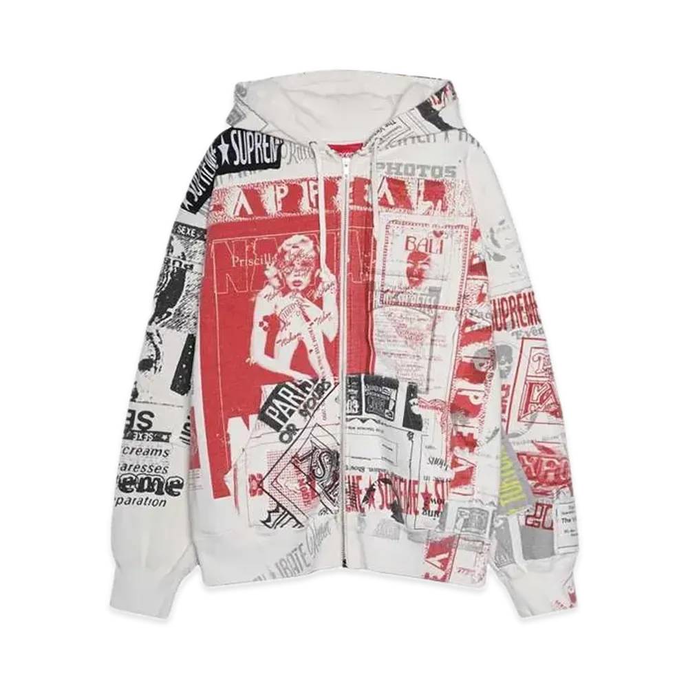 Supreme Collage Zip Up Hooded Sweatshirt "White"