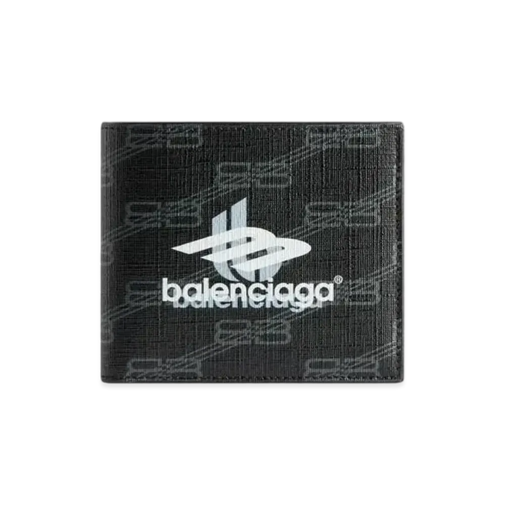 BALENCIAGA Signature Square Folded Coin Wallet BB Monogram Coated Canvas "Black"