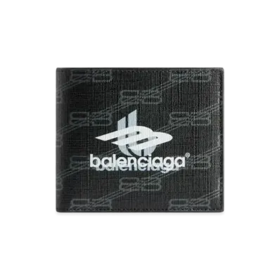 BALENCIAGA Signature Square Folded Coin Wallet BB Monogram Coated Canvas "Black"