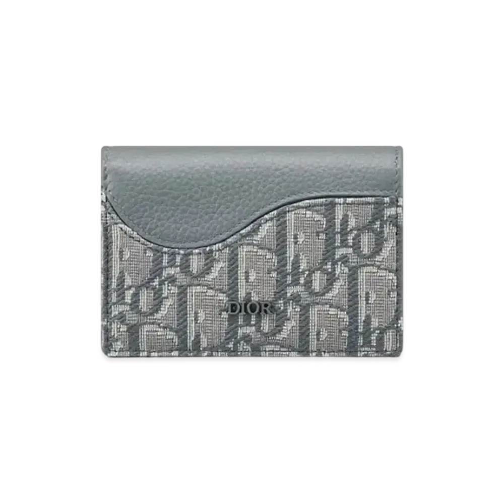 Dior Saddle Business Card Holder Grained Calfskin Marquetry with Dior Oblique Jacquard Japan Exclusive "Deep Gray"