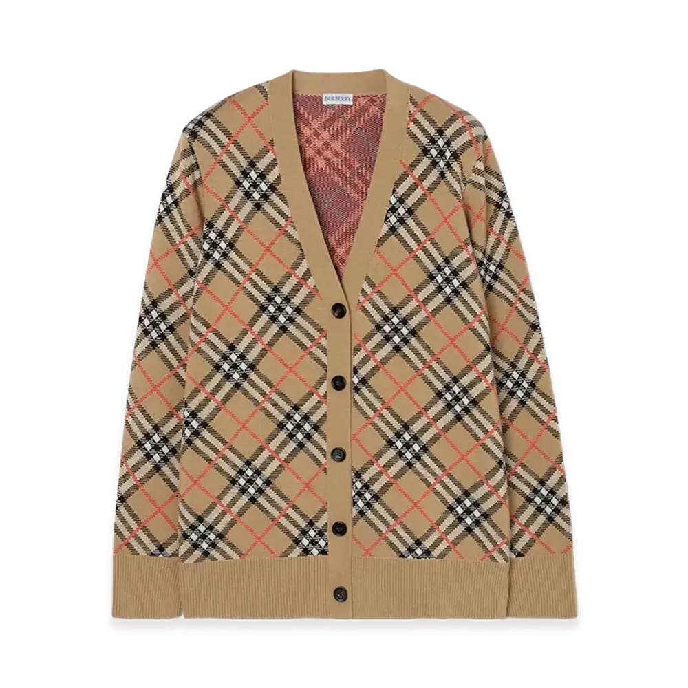 Burberry Women's Check Cotton Wool Cardigan "Sand Beige"