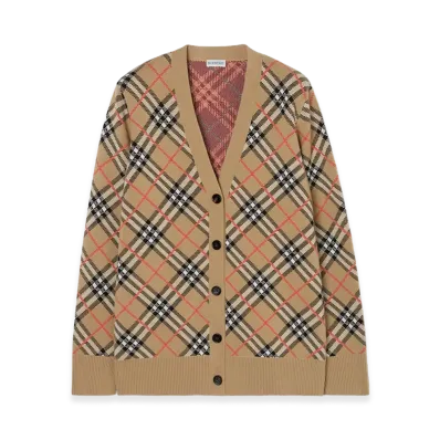 Burberry Women's Check Cotton Wool Cardigan "Sand Beige"