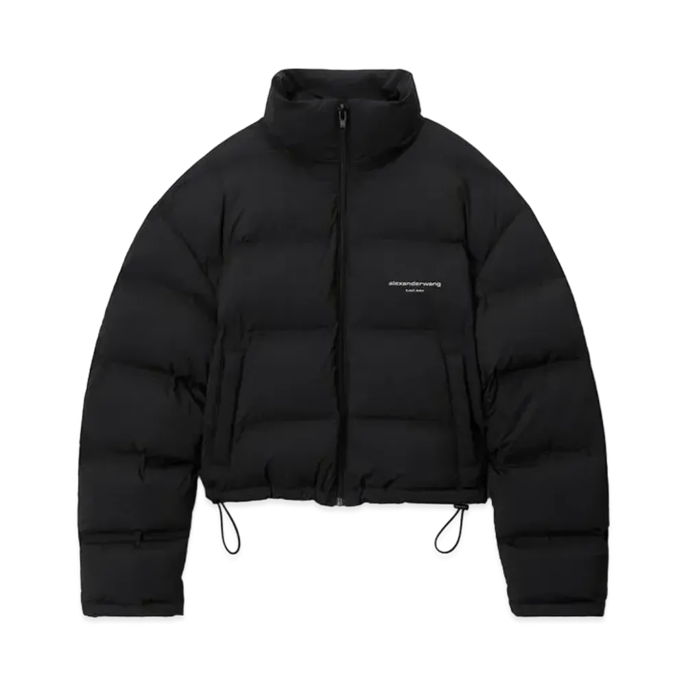 Alexander Wang Reflective Logo Cropped Puffer Coat "Black"