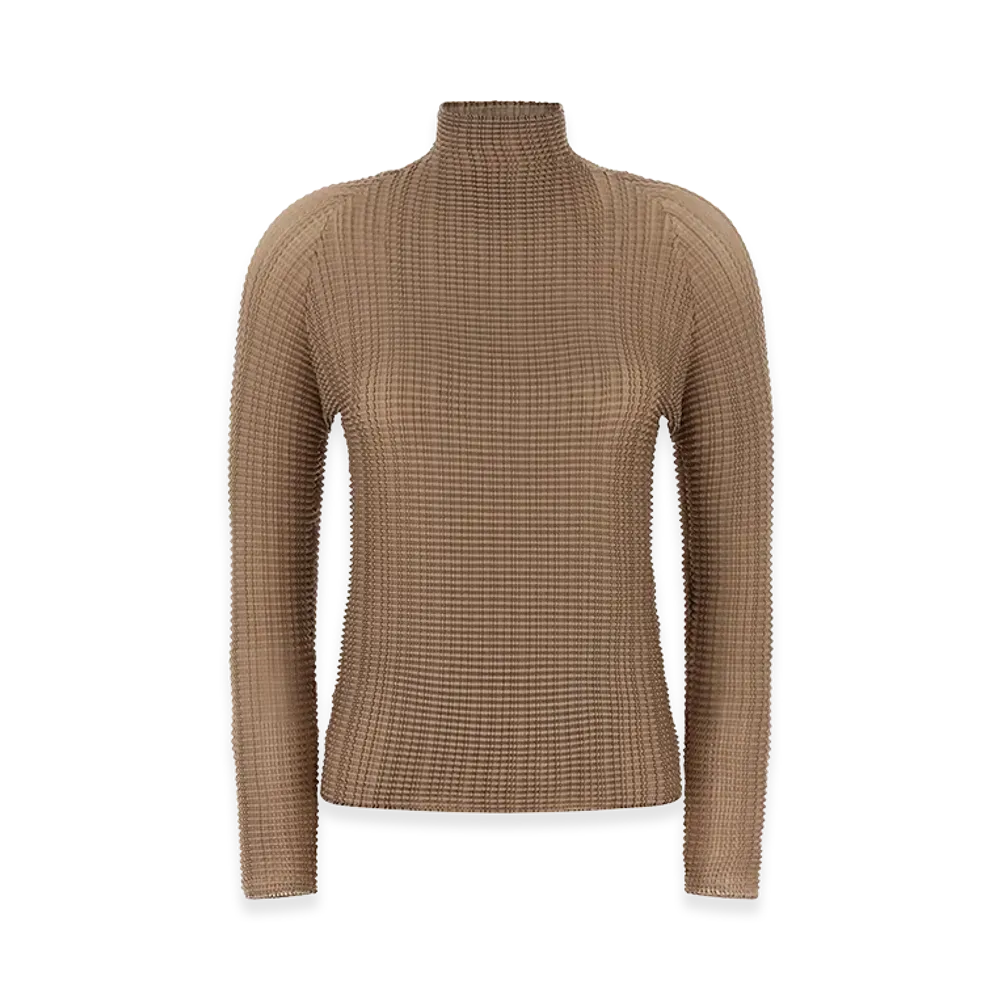ISSEY MIYAKE Womens Wooly Pleats-56 Blouse "Beige"