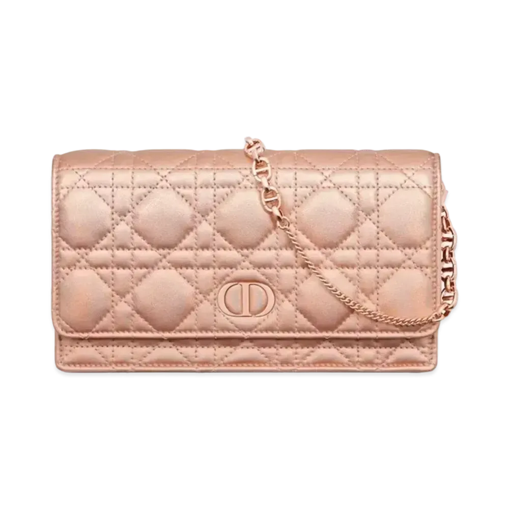 Dior Or Caro Pouch Iridescent Cannage Lambskin "Metallic Pink"