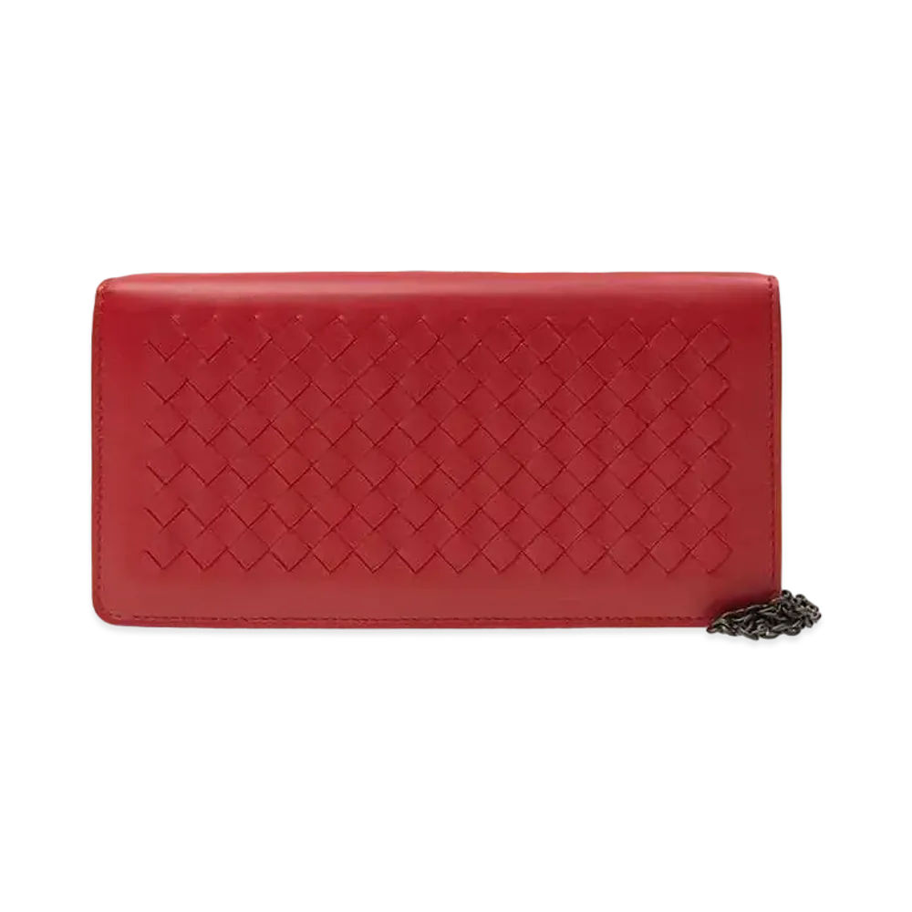 Bottega Veneta Intrecciato Lambskin Chain Wallet "Chaina Red"
