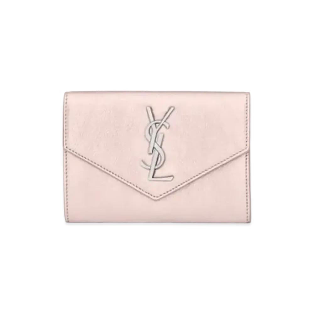 SAINT LAURENT Monogram Small Envelope Wallet In Metallized Leather "Rose Gold"