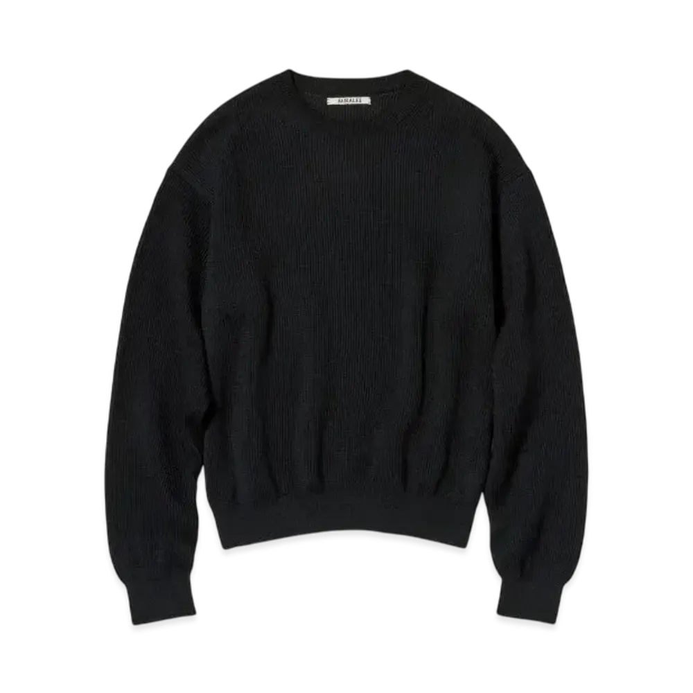 AURALEE Flat Yarn Rib Knit P/O "Black"