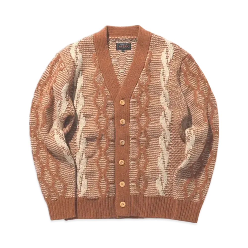 BEAMS Cardigan Heavy Cable Pattern "Orange"