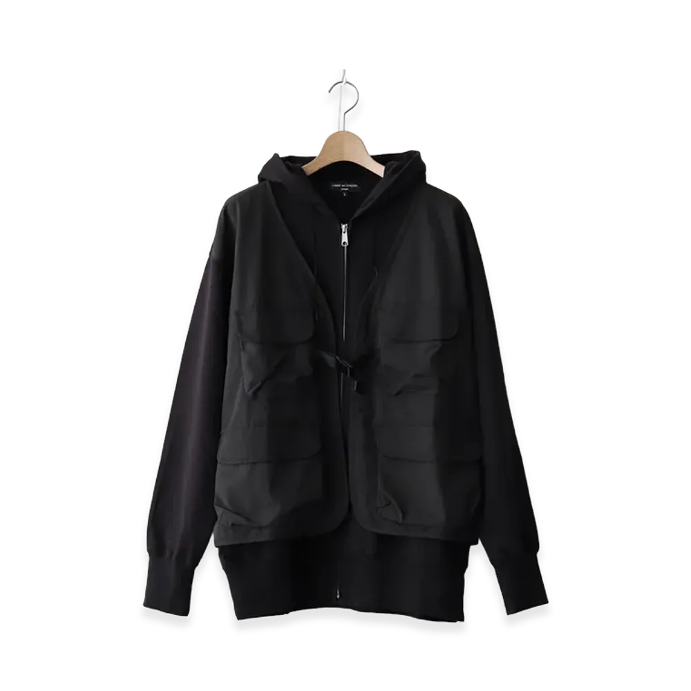 COMME des GARCONS HOMME Cotton French Terry x Polyester Cotton Taffeta Zip Hoodie "Black"